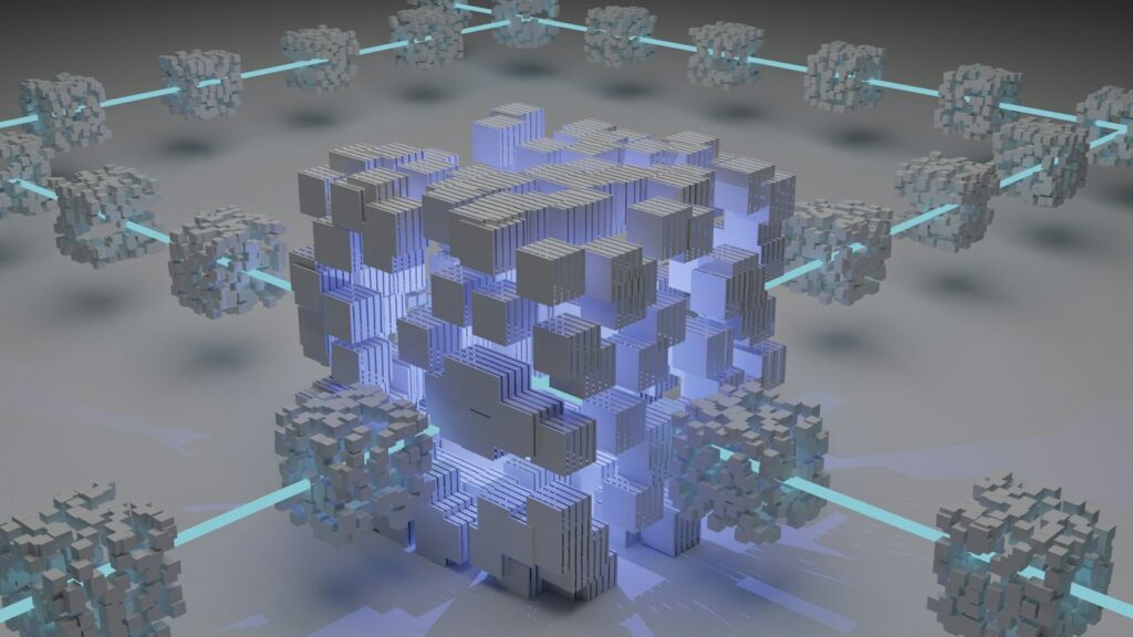 Abstract illustration of secure blockchain blocks